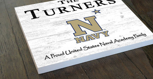 Navy Midshipmen Proud Family Sign - Personalized Family Name Wood Plaque - Officially Licensed Square Decor