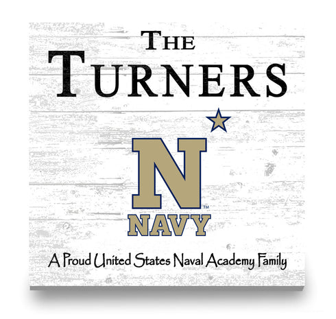 Navy Midshipmen Proud Family Sign - Personalized Family Name Wood Plaque - Officially Licensed Square Decor