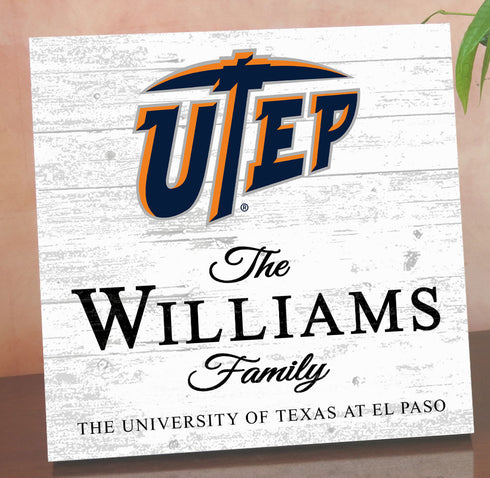 Personalized UTEP Miners Family Name Sign – Custom University of Texas El Paso Wood Wall Decor – Miners Gift