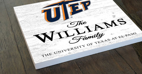 Personalized UTEP Miners Family Name Sign – Custom University of Texas El Paso Wood Wall Decor – Miners Gift