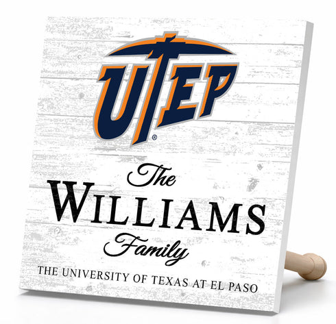 Personalized UTEP Miners Family Name Sign – Custom University of Texas El Paso Wood Wall Decor – Miners Gift