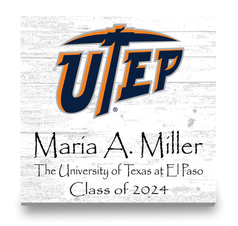 University of Texas at El Paso Class Year Plaque With Name - Personalized for Student, Alumni or Graduation Gift