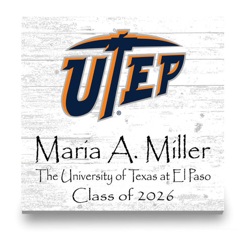 University of Texas at El Paso Class Year Plaque With Name - Personalized for Student, Alumni or Graduation Gift