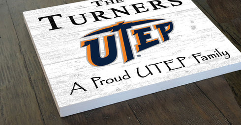 UTEP Miners Proud Family Sign - Personalized Family Name Wood Plaque - Officially Licensed Square Decor