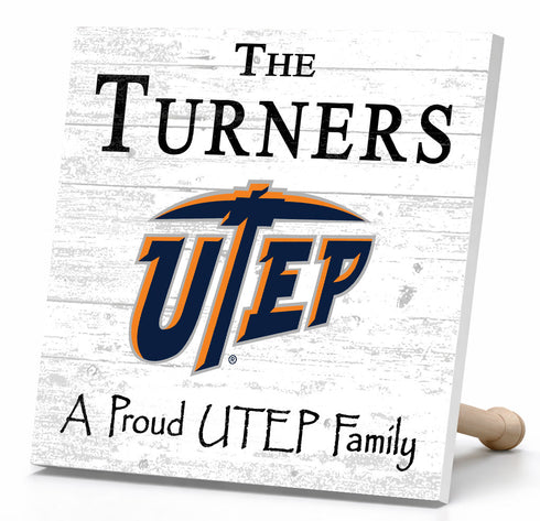 UTEP Miners Proud Family Sign - Personalized Family Name Wood Plaque - Officially Licensed Square Decor