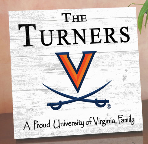 Virginia Cavaliers Proud Family Sign - Personalized Family Name Wood Plaque - Officially Licensed Square Decor