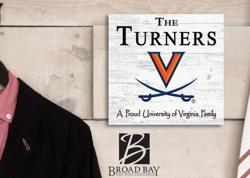 Virginia Cavaliers Proud Family Sign - Personalized Family Name Wood Plaque - Officially Licensed Square Decor
