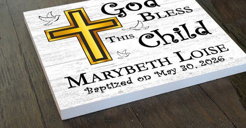 Personalized Baptism Plaque - Bless This Child - with Name & Date