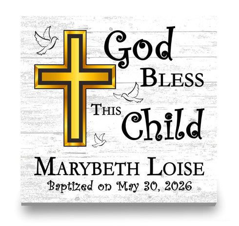 Personalized Baptism Plaque - Bless This Child - with Name & Date