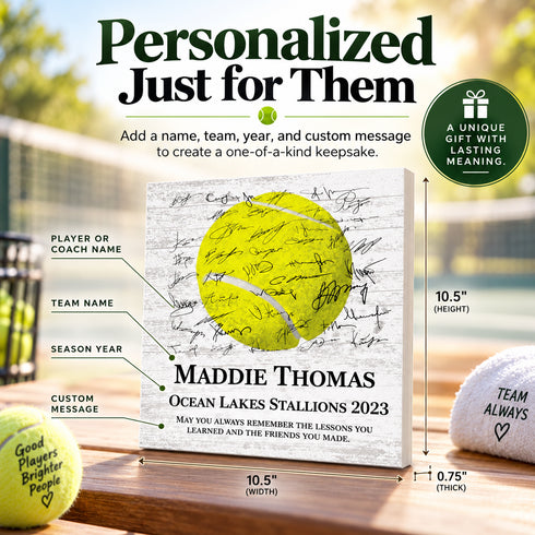 Personalized Tennis Plaque - Player Award or Coach Appreciation Gift - Signable