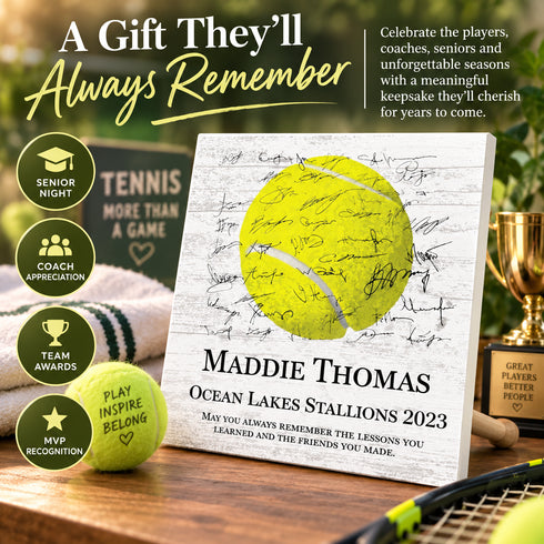 Personalized Tennis Plaque - Player Award or Coach Appreciation Gift - Signable
