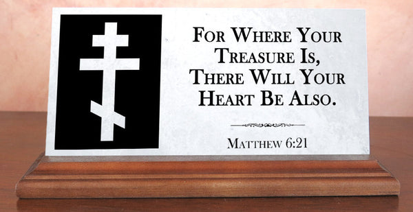 Bible Quote Personalized Orthodox Cross Custom Plaque Gift For Desk Or Shelf - Solid Marble