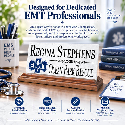 EMT Desk Nameplate - Solid Marble - Personalized
