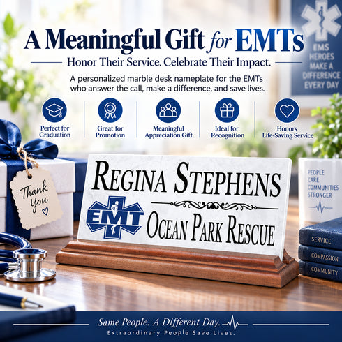 EMT Desk Nameplate - Solid Marble - Personalized