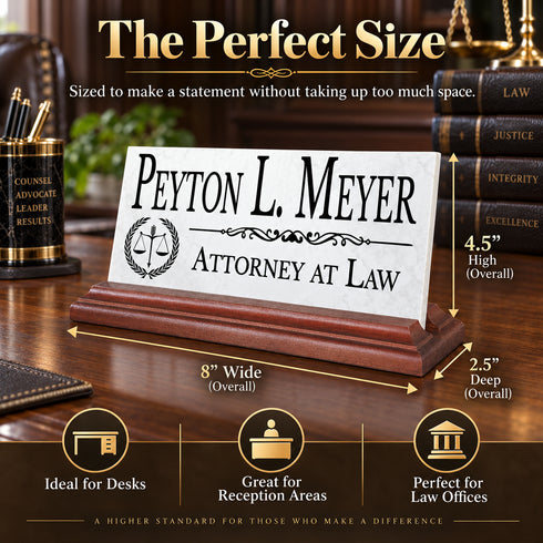 Attorney Desk Nameplate - Personalized Solid Marble Lawyer Name Plate Gift