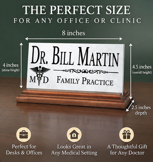 Doctor Desk Nameplate - Personalized Marble Physician Name Plate Gift - Solid Marble