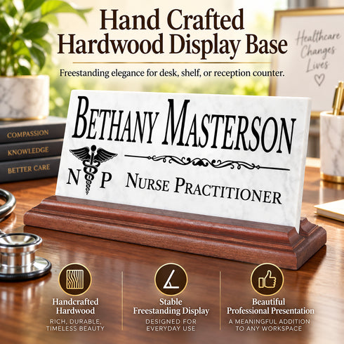 Nurse Practitioner Desk Nameplate - Personalized Solid Marble NP Name Plate Gift