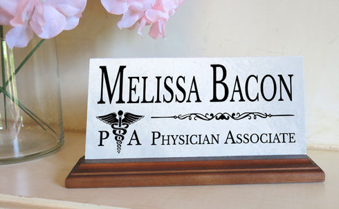 Personalized Physician Associate Desk Name Plate – Custom Medical Office Marble Nameplate – PA Gift