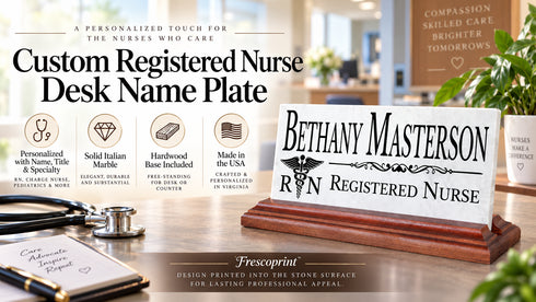 Registered Nurse Desk Nameplate - Personalized Solid Marble RN Name Plate Gift
