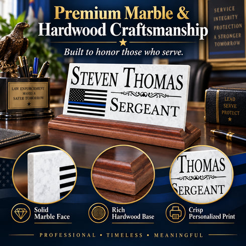 Police Desk Nameplate - Thin Blue Line Flag for Law Enforcement