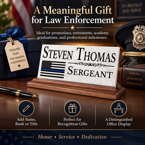 Police Desk Nameplate - Thin Blue Line Flag for Law Enforcement