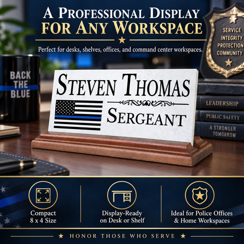 Police Desk Nameplate - Thin Blue Line Flag for Law Enforcement