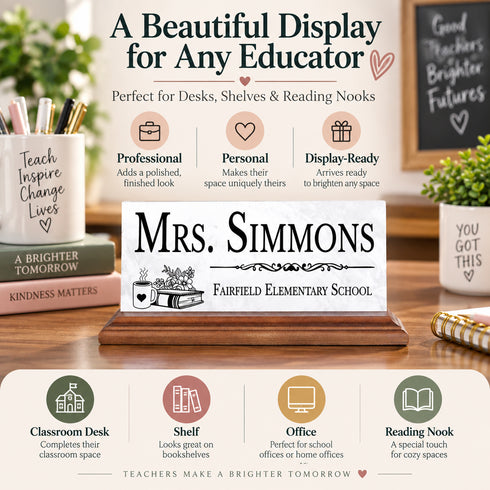 Teacher Desk Nameplate - Solid Marble