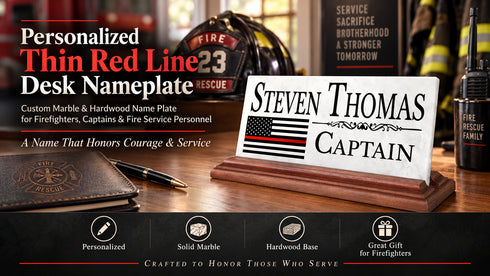 Firefighter Desk Nameplate - Thin Red Line Flag