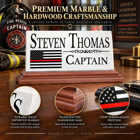 Firefighter Desk Nameplate - Thin Red Line Flag