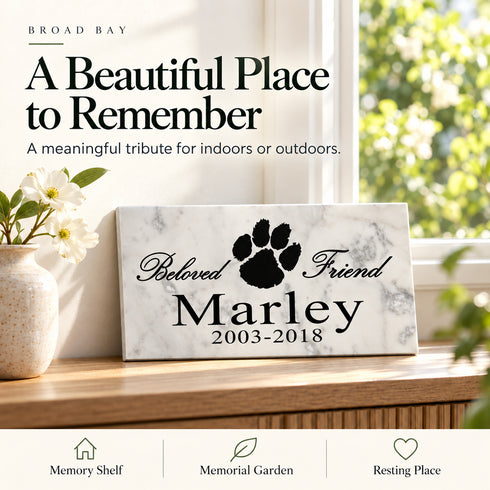 Dog Memorial Stone - Beloved Friend - Personalized Marble Grave Marker