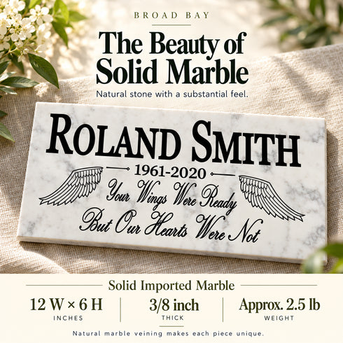 Memorial Stone - Your Wings Were Ready - Personalized Marble Plaque
