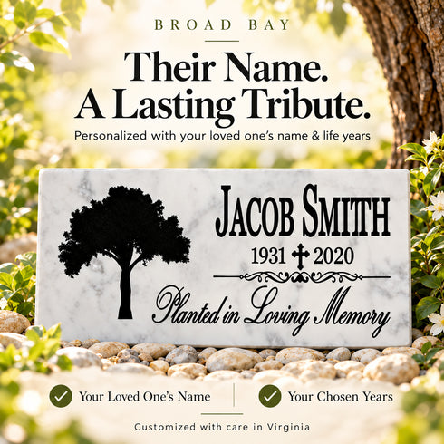 Memorial Stone - Planted in Loving Memory - Personalized Marble Plaque