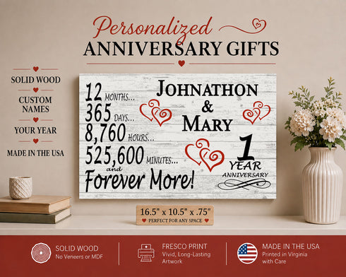 1st Anniversary Gift - Personalized Wood Sign for Husband, Wife or Couple - 1 Year