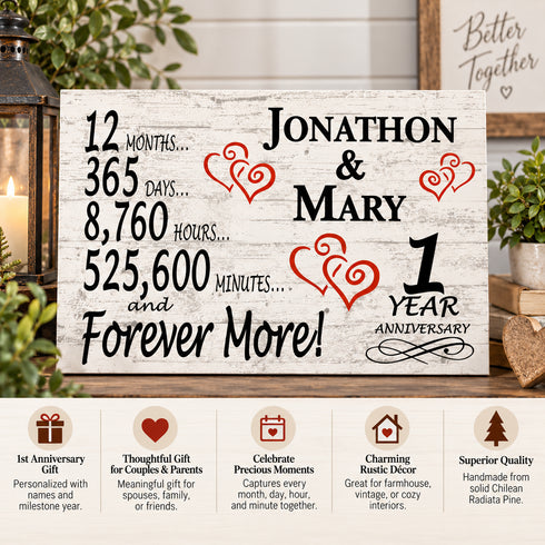1st Anniversary Gift - Personalized Wood Sign for Husband, Wife or Couple - 1 Year