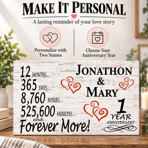 1st Anniversary Gift - Personalized Wood Sign for Husband, Wife or Couple - 1 Year