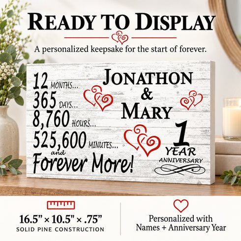 1st Anniversary Gift - Personalized Wood Sign for Husband, Wife or Couple - 1 Year