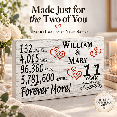 11th Anniversary Gift - Personalized Wood Sign for Husband, Wife or Couple - 11 Year