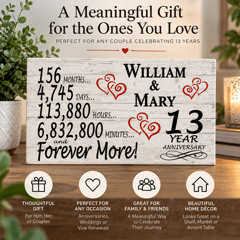 13th Anniversary Gift - Personalized Wood Sign for Husband, Wife or Couple - 13 Year