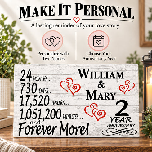 2nd Anniversary Gift - Personalized Wood Sign for Husband, Wife or Couple - 2 Year