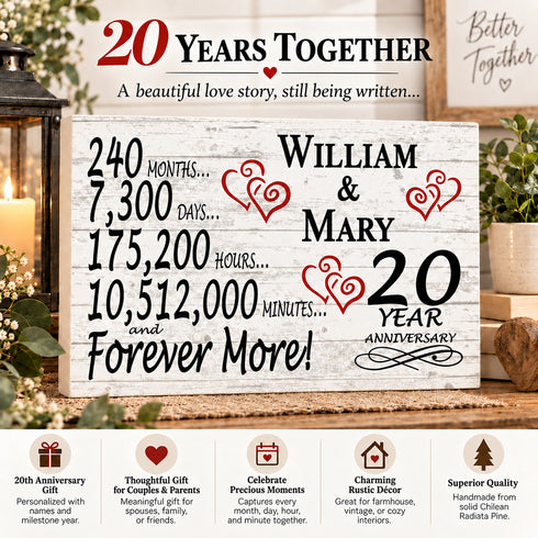 20th Anniversary Gift - Personalized Wood Sign for Husband, Wife or Couple - 20 Year