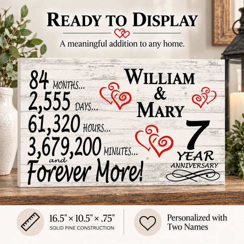 7th Anniversary Gift - Personalized Wood Sign for Husband, Wife or Couple - 7 Year