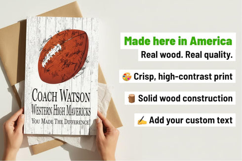 Signable Football Coach Gift Plaque - Personalized and Team Signed Custom Wood
