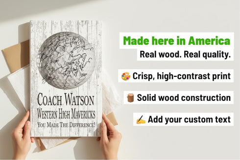 Signable Golf Coach Gift Plaque - Team Signed Custom Wood Award