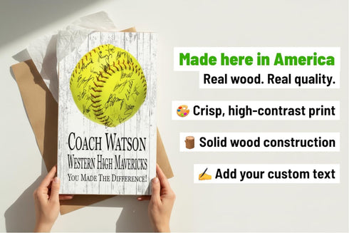 Softball Coach Gift Plaque - Personalized Signable Custom Wood Award