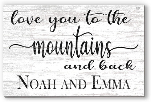 Personalized Mountain Love Sign – “Love You to the Mountains and Back” | Custom Couple’s Wall Art