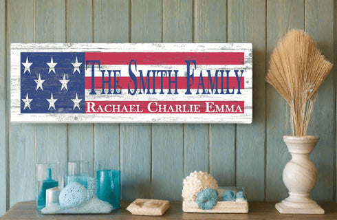 American Flag Wooden Sign with Custom Name or Text
