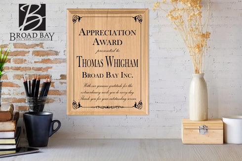 Appreciation Award Plaque – Personalized Recognition Gift with Custom Name, Title & Message