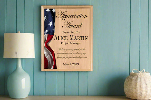 Appreciation Award Plaque – Personalized American Flag Recognition Gift With Name & Title