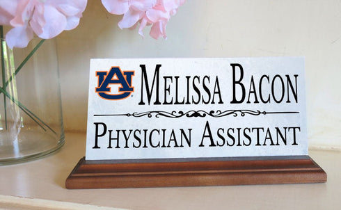 Auburn University Desk Nameplate – Custom Marble Name Sign with Personalized Title
