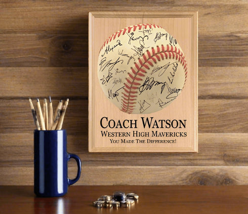 Baseball Coach Gift Plaque - Personalized Signable Custom Wood Award